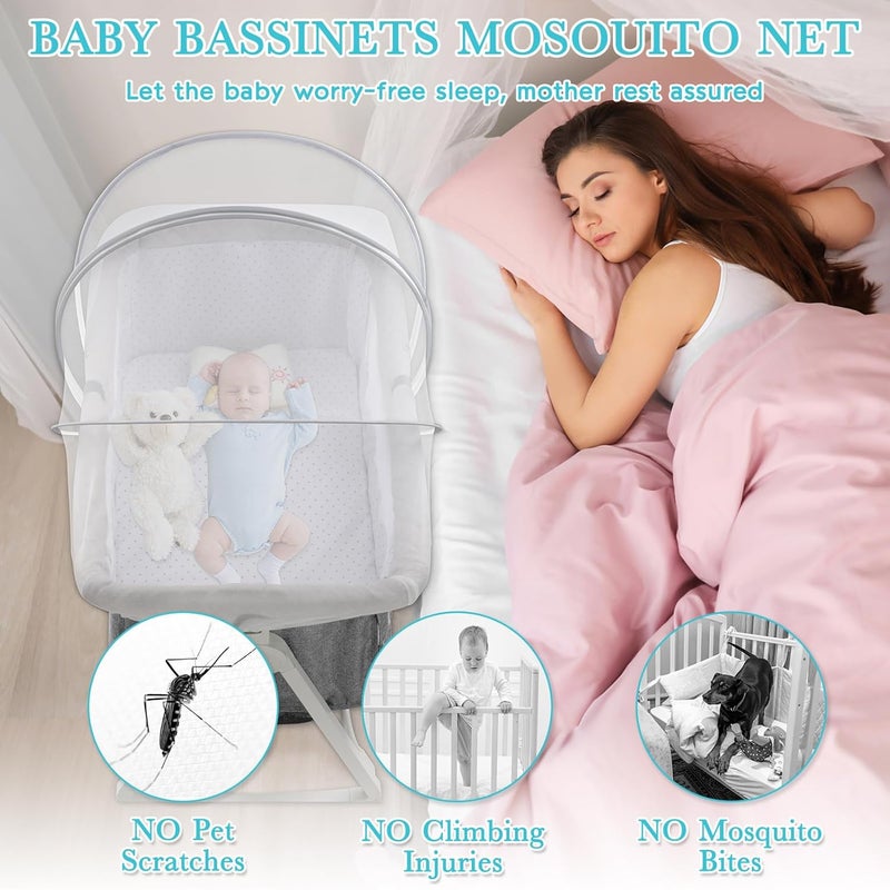 jiangcha Bassinet Cover for Cats - Bassinet Net Cover for Baby Prevents Entry of Insects/Pets, Breathable Crib Net with Two-Way Zippers, Mosquito Net for Bedside Sleeper/Travel Crib (White-Small) - Image 5